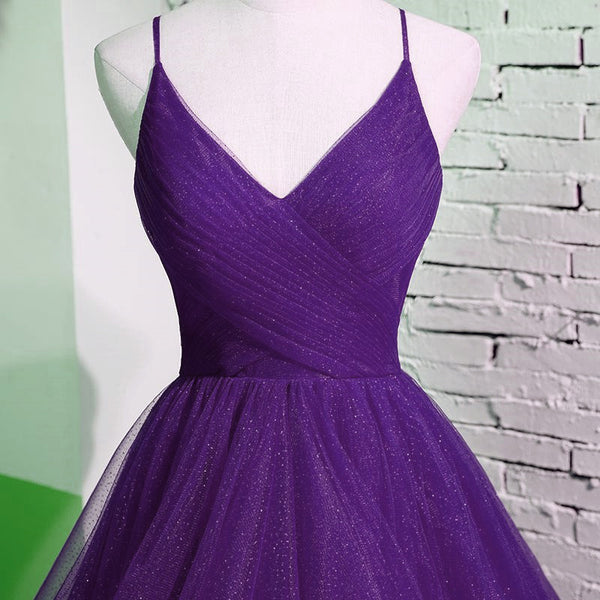 Beautiful Purple V Neckline Straps Layers Tulle Party Gown Purple Eve Beautydressy 