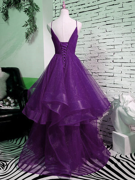 Beautiful Purple V Neckline Straps Layers Tulle Party Gown Purple Eve Beautydressy 3979