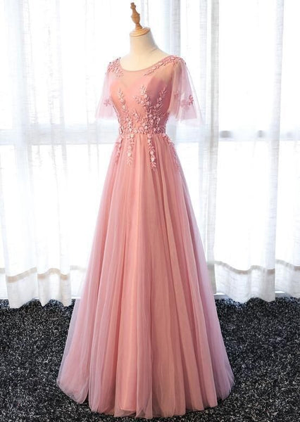 Pink Tulle A-line Long Party Dress, Pink Bridesmaid Dress – BeautyDressy