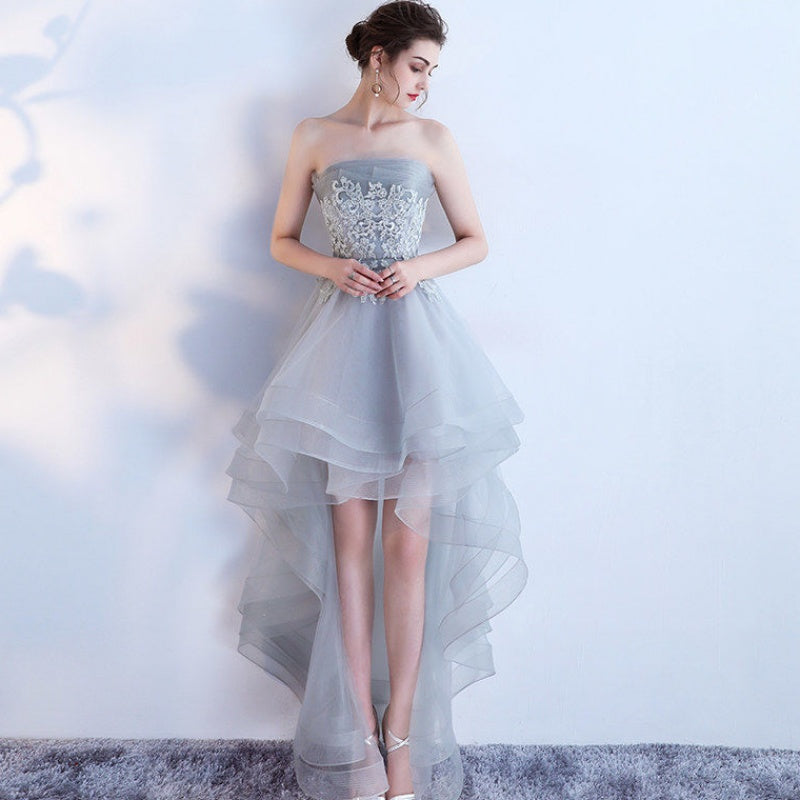 Fashionable Grey Tulle High Low Party Dress, Short New Prom Dress ...