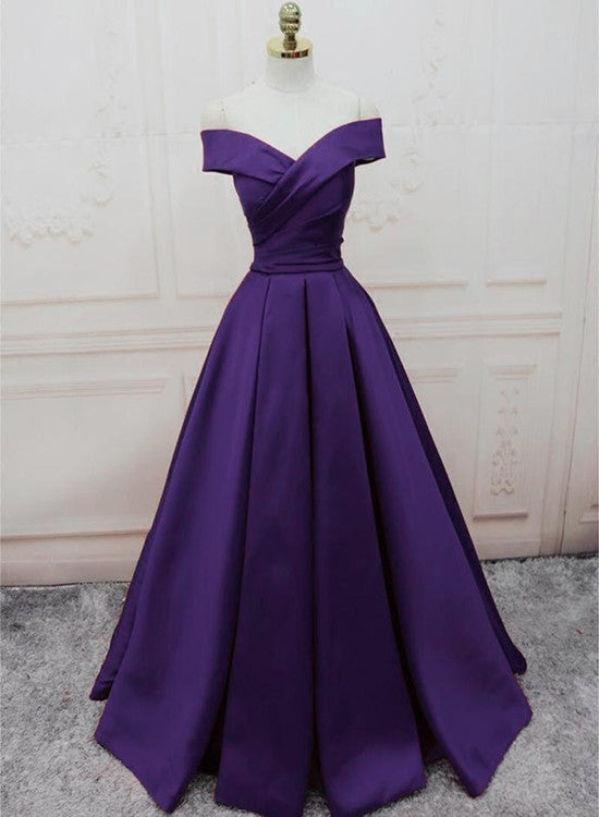 Dark Purple Off Shoulder Satin Long Formal Gown Prom Dresses Beautydressy 7285