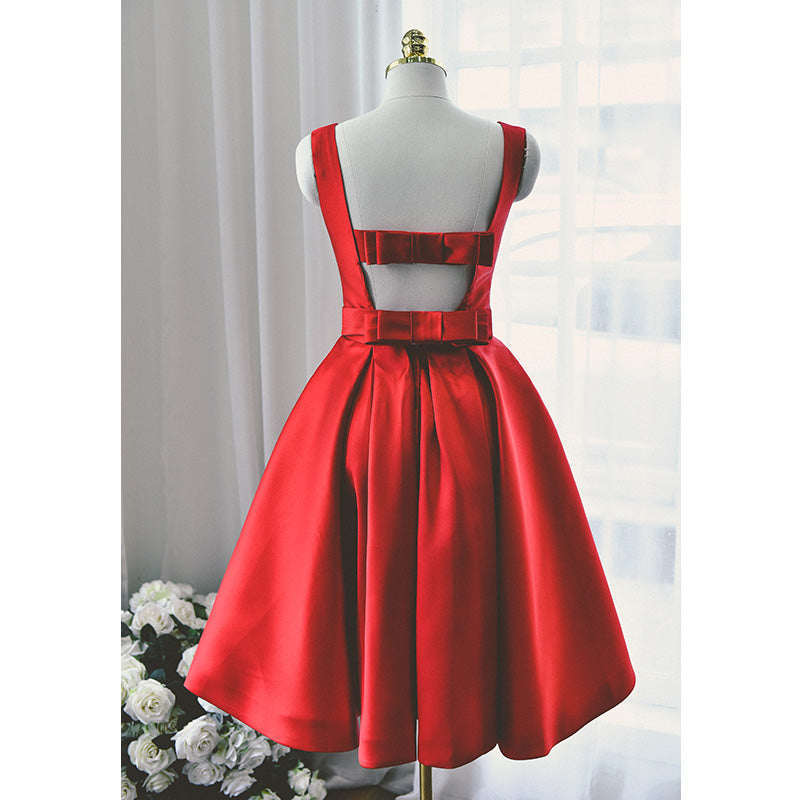 Lovely Red Satin Short Party Dress, Red Short Prom Dress – BeautyDressy