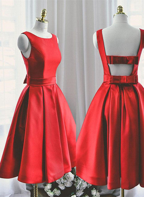 Lovely Red Satin Short Party Dress, Red Short Prom Dress – BeautyDressy