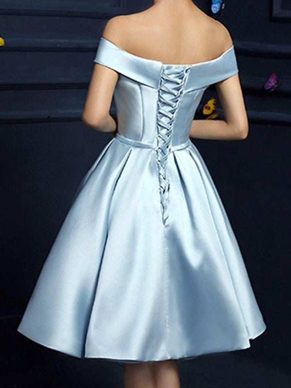 Short Blue Satin Off-the-Shoulder Short Prom Dress, New Blue Homecomin ...