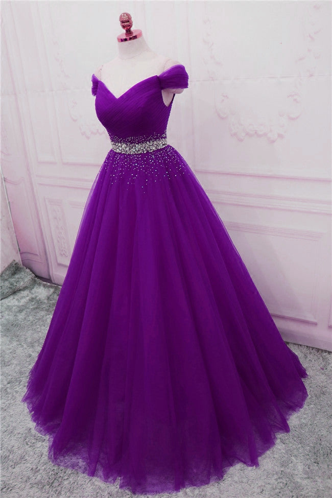 Beautiful Sequins Sweetheart Long Party Dress, Purple Tulle Evening Go ...