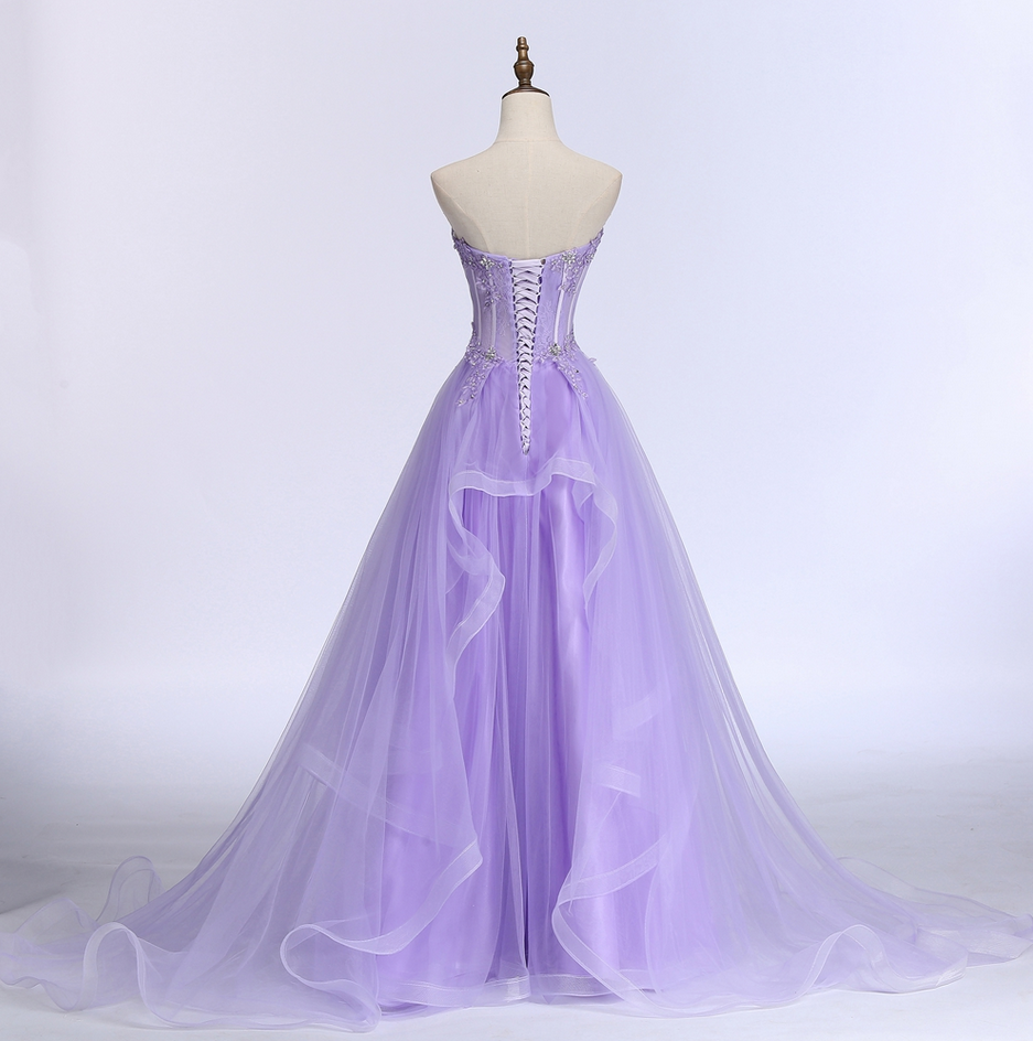 Lavender Sweetheart Tulle A-Line Lace Applique Party Dress, Beautiful ...