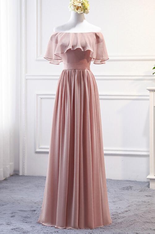 Beautiful Pearl Pink Chiffon Long Bridesmaid Dress 2019, Simple Weddin ...