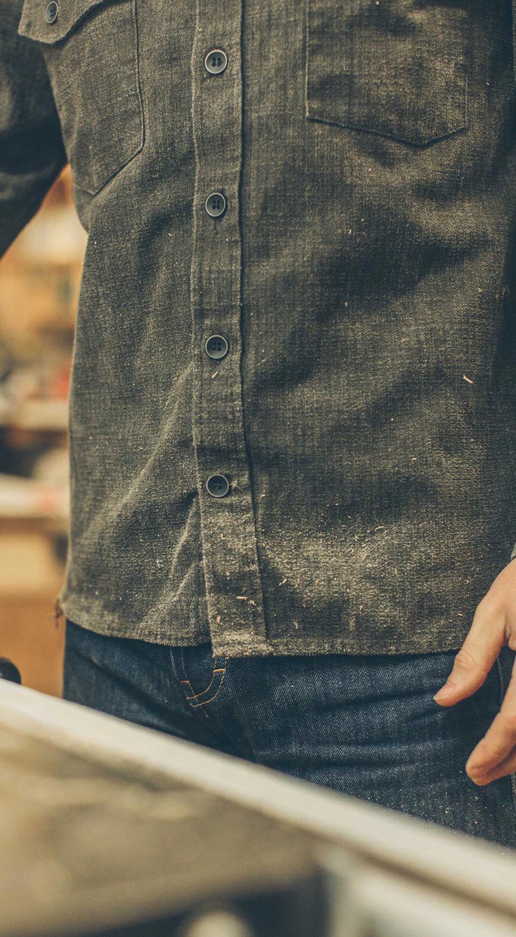 The Utility Shirt in Moss Herringbone
