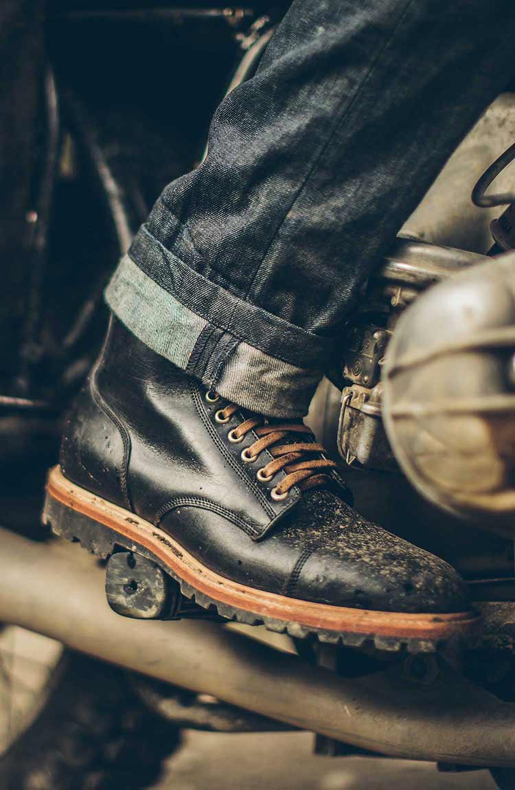 The Cap Toe Moto Boot in Black Steerhide | Men's Footwe…