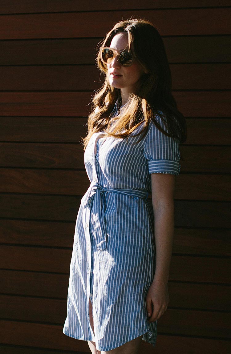 The Riley Dress in Indigo Stripe