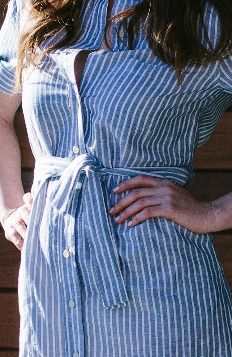 The Riley Dress in Indigo Stripe