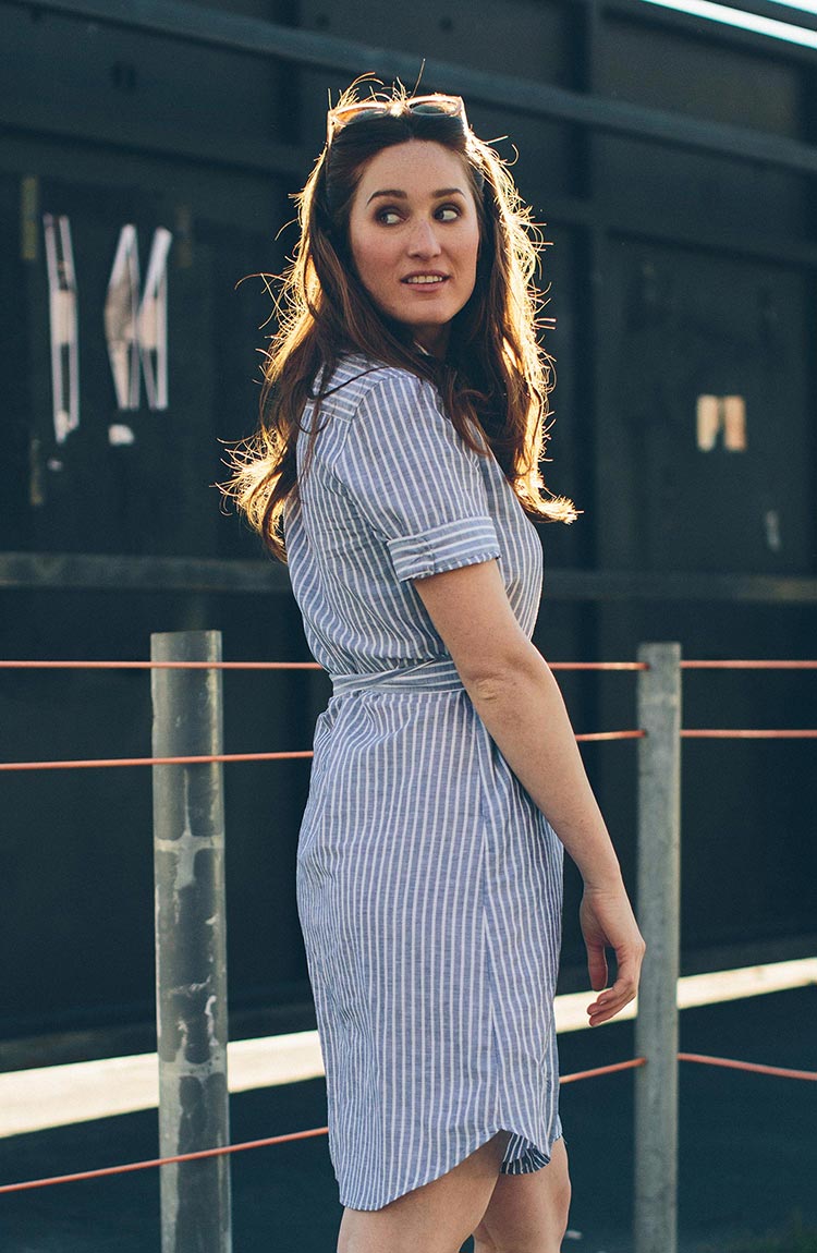 The Riley Dress in Indigo Stripe