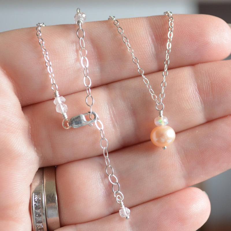pink pearl drop necklace