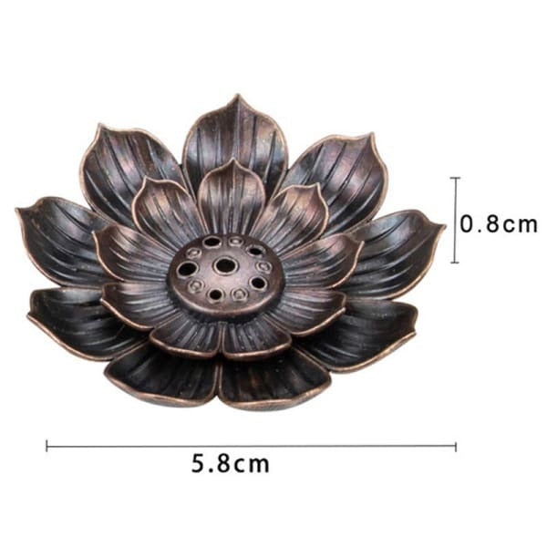 Lotus Flower, Buddhist Bronze Effect Metal Stick Holder Incense Burner