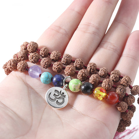 Juego de collar y pulsera con cuentas de Rudraksha de 7 chakras para hombres y mujeres