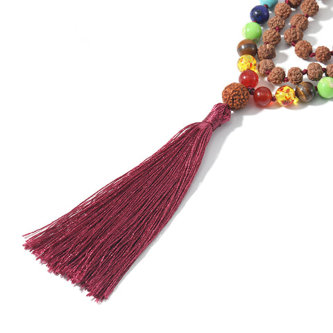 Juego de collar y pulsera con cuentas de Rudraksha de 7 chakras para hombres y mujeres