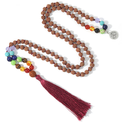 Juego de collar y pulsera con cuentas de Rudraksha de 7 chakras para hombres y mujeres