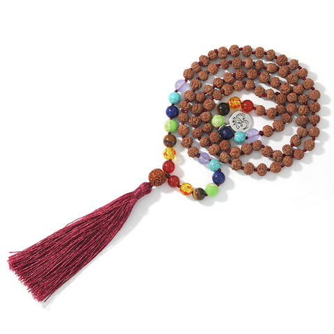 Juego de collar y pulsera con cuentas de Rudraksha de 7 chakras para hombres y mujeres