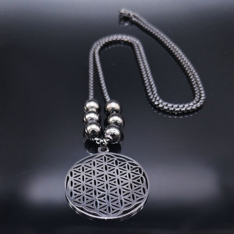 Flower Life and Metatron sacred geometry stainless steel mandala necklace