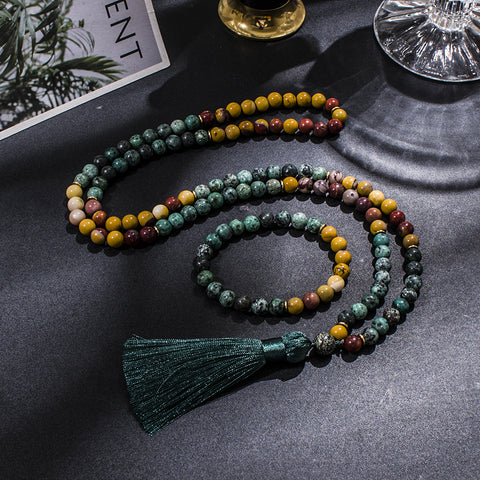 Prayer Mala 108 Beads in Mookaite and African Turquoise for Men Women