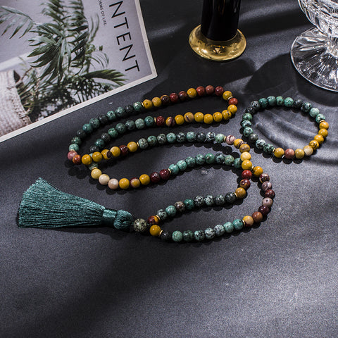 Prayer Mala 108 Beads in Mookaite and African Turquoise for Men Women