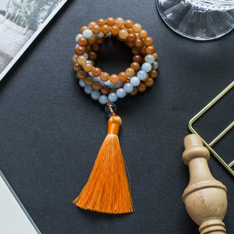 Mala 108 beads in red aventurine, aquamarine and labradorite for meditation yoga