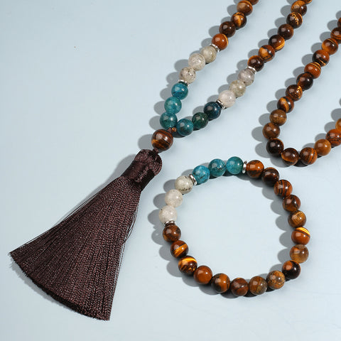 Mala 108 beads in tiger's eye, apatite and labradorite