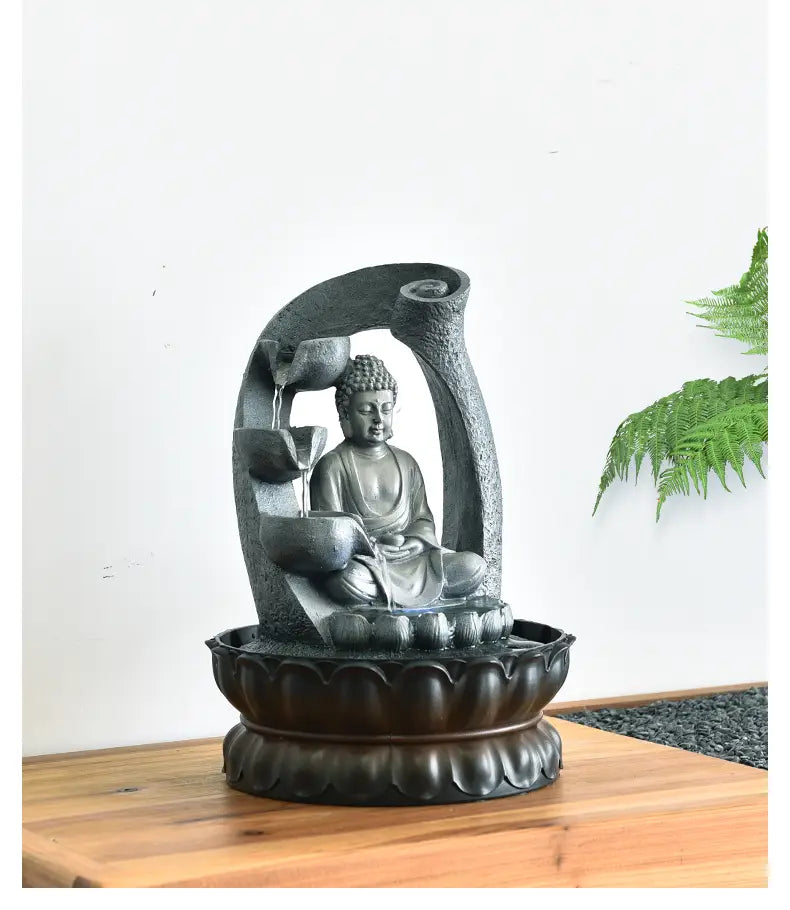 4 Tier Overflow Buddha Water Fountains with Led Light for Office Home Decor.