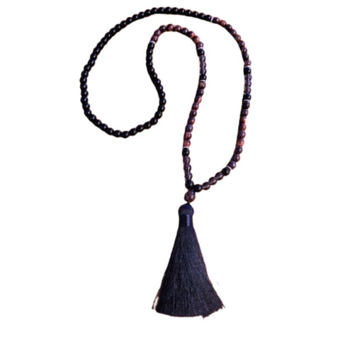 Meditation necklace 108 Mala beads in red tiger eye and black onyx