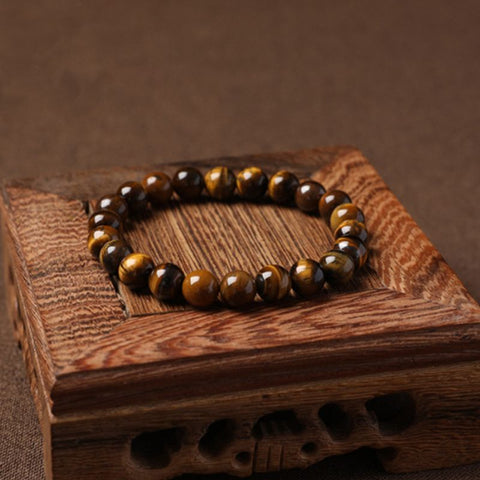 Pulsera elástica en piedra ojo de tigre natural para hombre y mujer