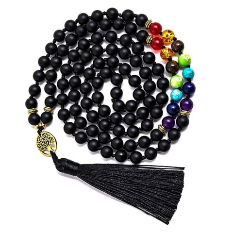 Mala collar 108 cuentas de onix negro - energía suerte espiritualista chakras japamala