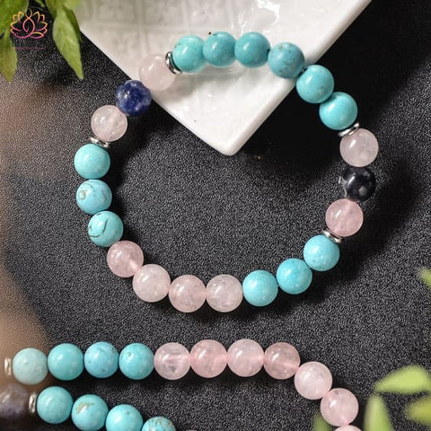 Turquoise Beads, Rose Quartz and Sodalite Mala Necklace