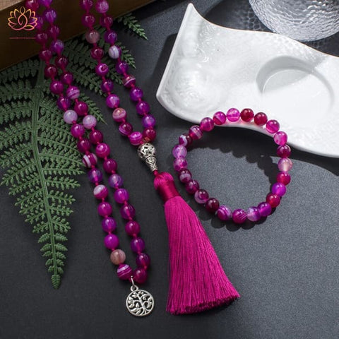 Mala Collar Ágata 8mm 108 Cuentas Yoga Meditación Rojo/Rosa