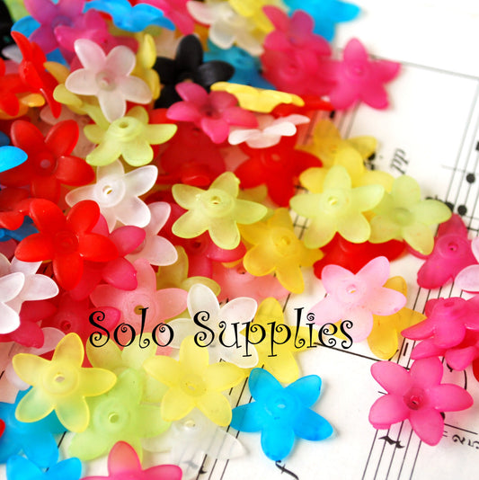 7x10mm Bell Flower Beads in Frosted Acrylic, Two Color Mixes