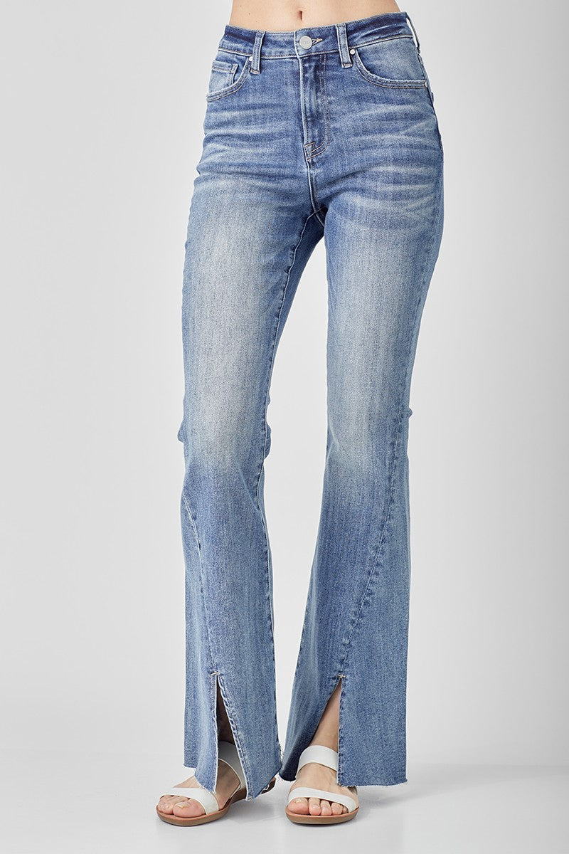 Risen High Rise Twisted Hem Flare Jeans Bray And Em Boutique 8516