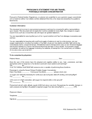 Physicians statement oxygen concentrators