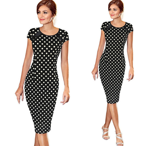 knee length polka dot dress