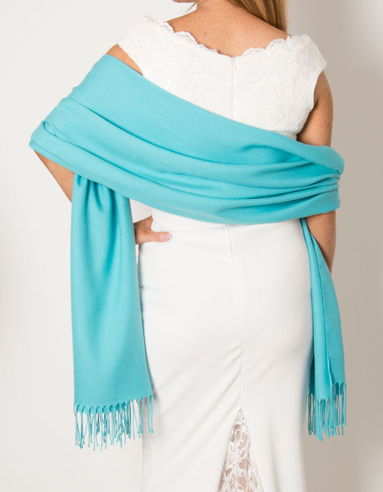 Pashmina Shawls and Wraps for Evening Dresses, Large Soft Pashmina Wedding  Aqua Blue Shawl at  Women's Clothing store