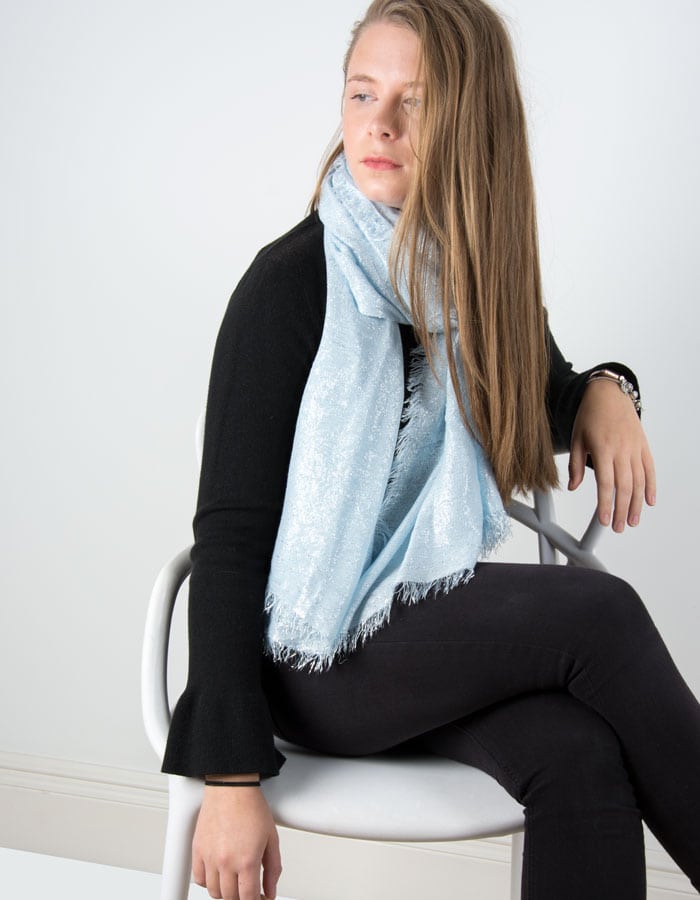 Image showing a baby blue metallic pashmina in A Sprinkle of Glitter blog