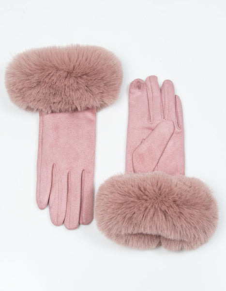 pink fur gloves