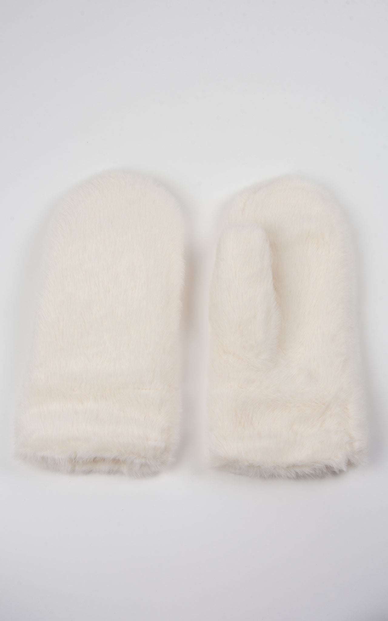 white faux fur mittens