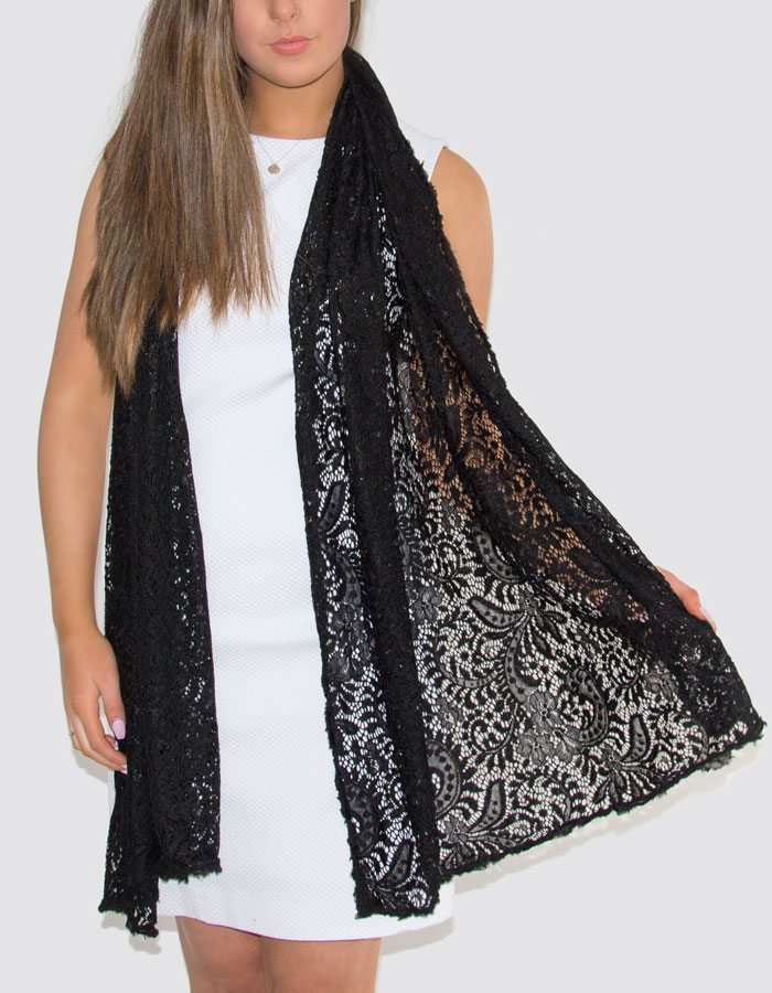 Scarf Room - The No. 37 Label Lace Trim Black Scarf 2