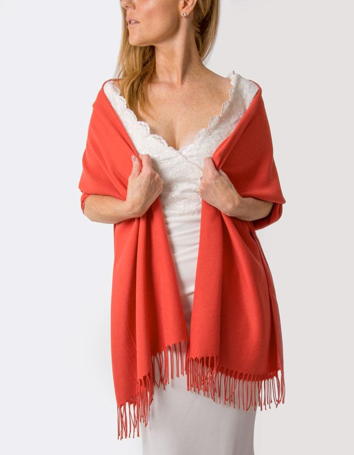 an image showing a mandarin red wedding pashmina