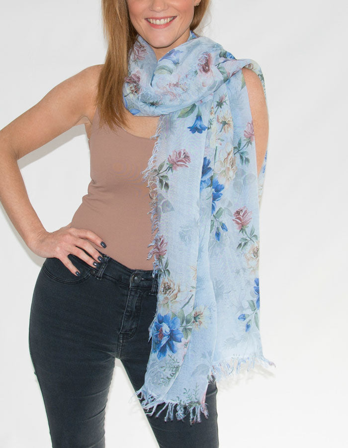 Image showing a blue floral Italian scarf