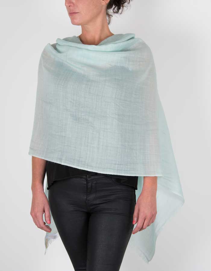 an image showing a merino wool silk mix pashmina in mint green