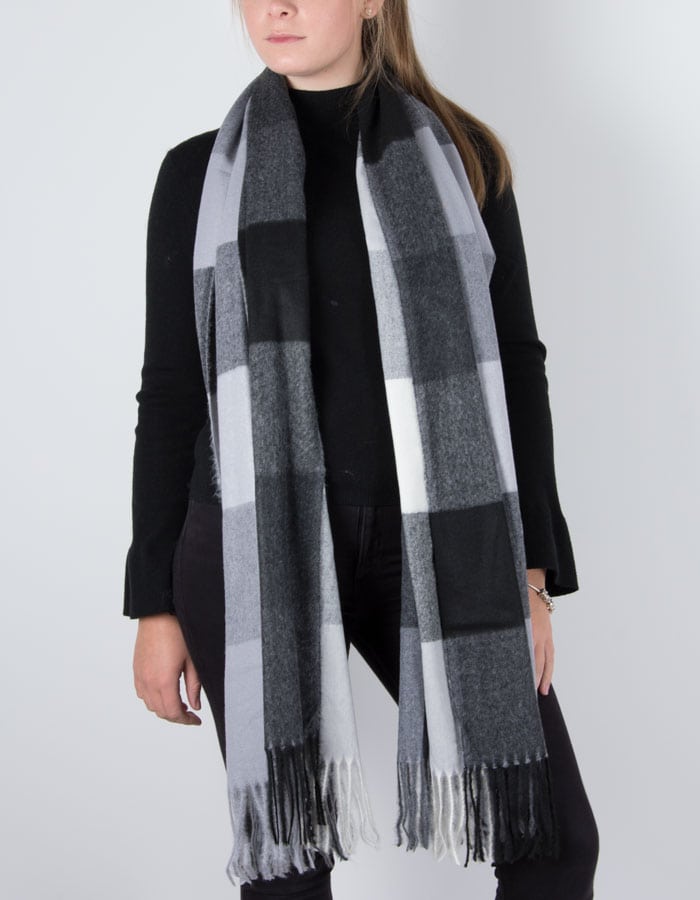 Image showing tartan blanket scarf in black 