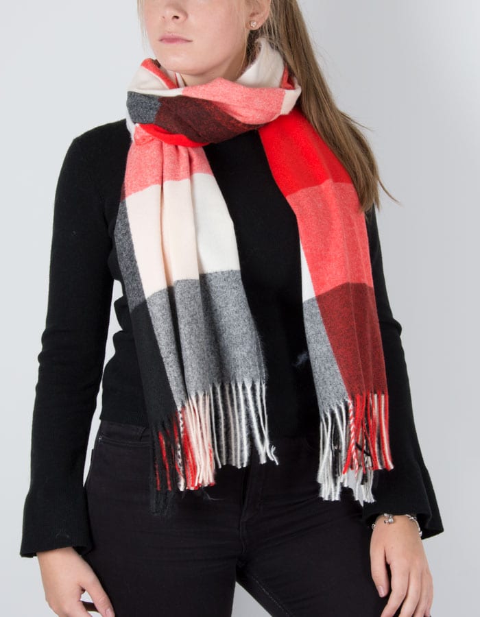 Image of tartan blanket scarf in cream navy red