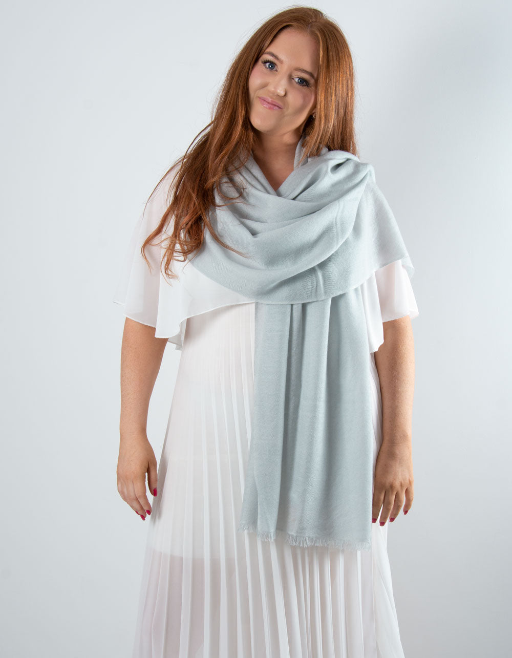 an image showing a cashmere wedding pashmina in silver grey