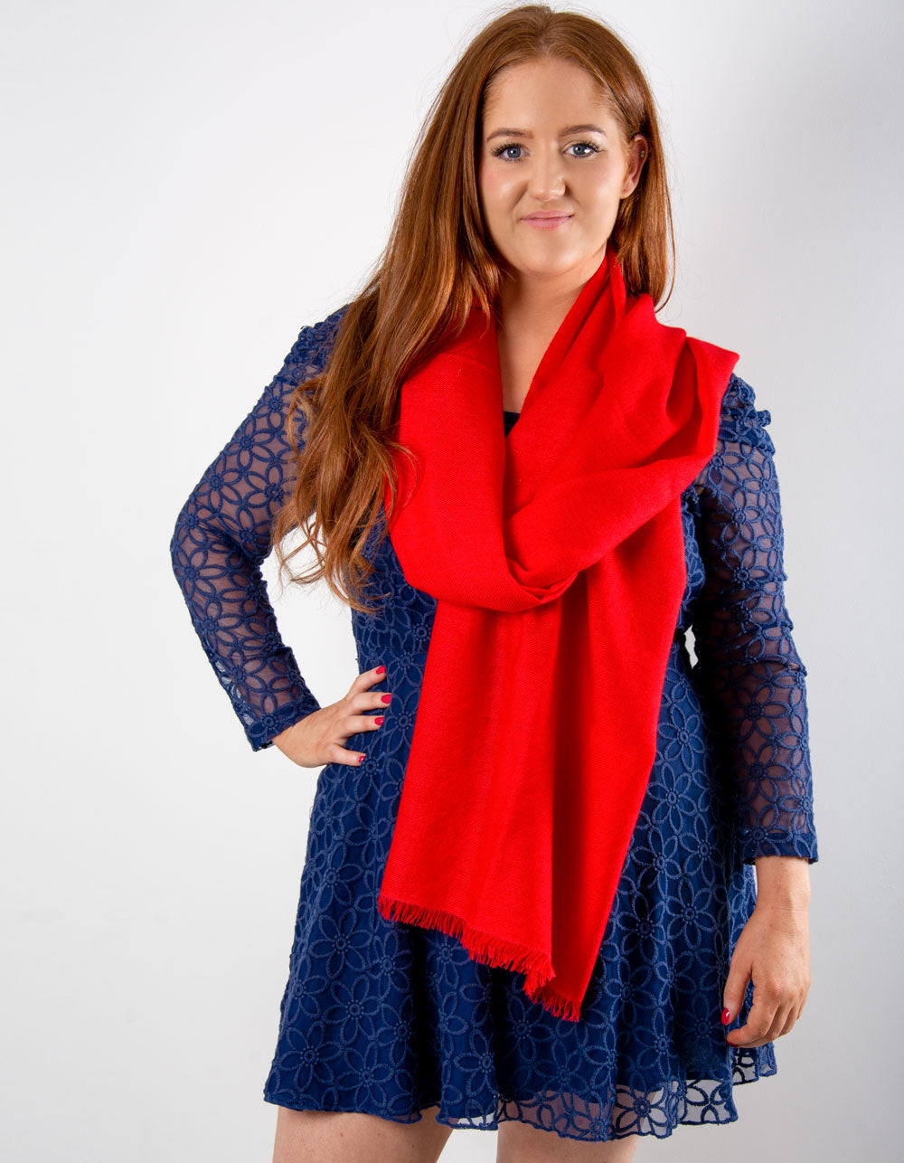 an image showing a cashmere wedding pashmina in red