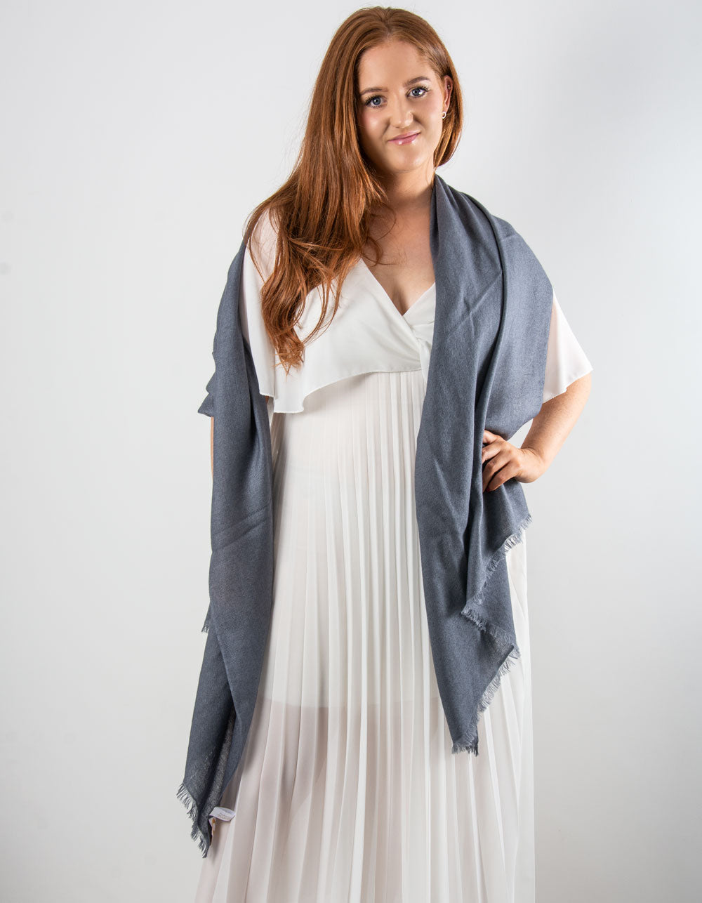 an image showing a cashmere wedding pashmina in dark grey